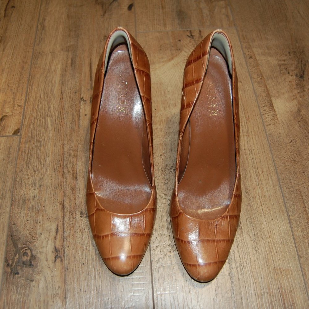 Ralph Lauren Embossed Croc Brown Heels